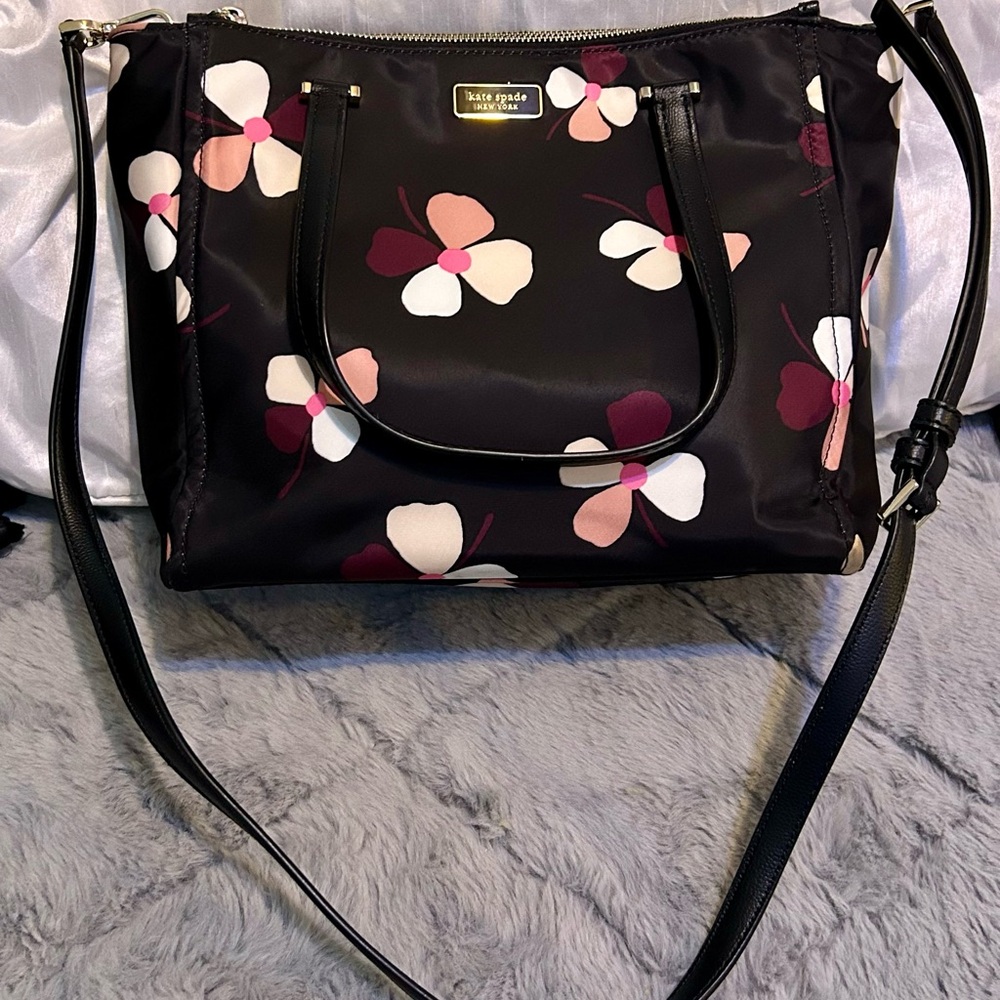Kate Spade Dawn Dusk Buds Medium Satchel, Black Pink Multi